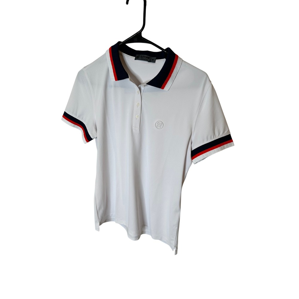 G/FORE Womens White Performance Golf Polo Shirt Striped Trim Size M